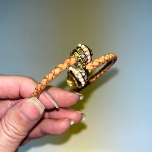 EUC: light brown, braided bracelet with yellow/gold and light pink stones